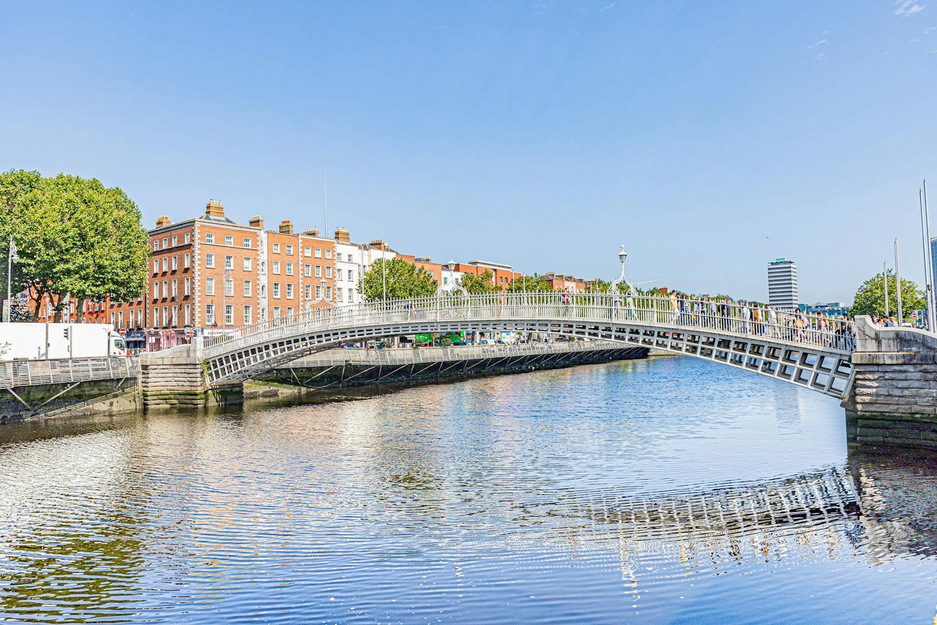 <p>The Penny Bridge, also known as the Ha’penny Bridge or the Liffey Bridge, is a famous pedestrian bridge in Dublin, Ireland. It crosses the River Liffey and connects Ormond Quay Lower to Wellington Quay. </p><p><br></p><p>It was built in 1816 from cast iron and was originally named after the Duke of Wellington, who was born in Dublin. The bridge got its nickname from the ha’penny toll that was charged to cross it until 1919. Today, the bridge is a popular landmark and a symbol of the city.</p><p><br></p>